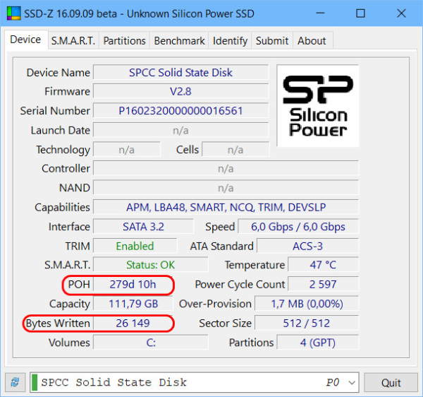  Диагностика SSD-диска программой SSD-Z 